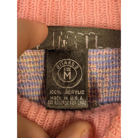 Gitano Sweater Women's Medium Pink Acrylic Hearts Ducks Flowers Retro Vintage - Picture 8 of 10